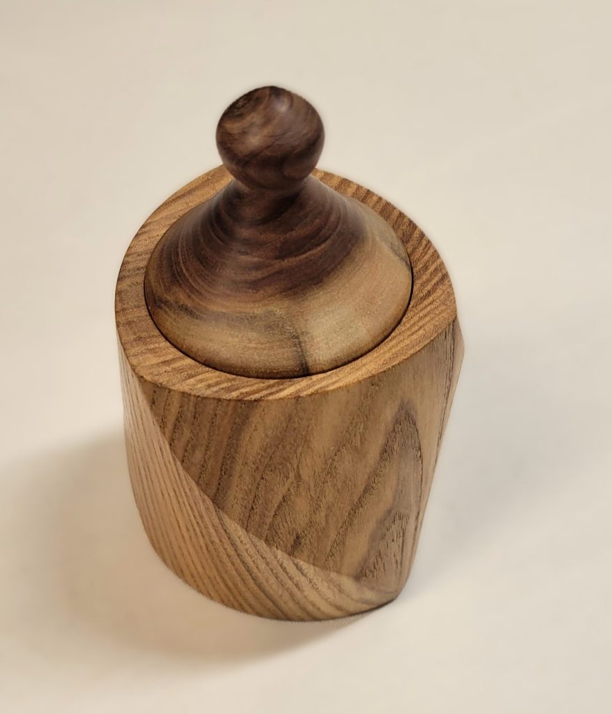 Black Ash and Walnut Off Center Box turned by Ed Hebda, Central Wisconsin Wood Turners